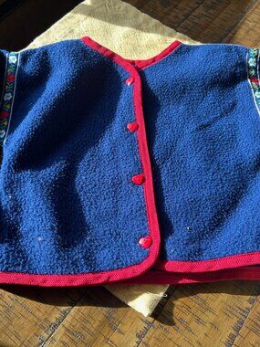 Vintage kids  Hartstrings Navy blue Fleece jacket  embroidered w heart shaped bu